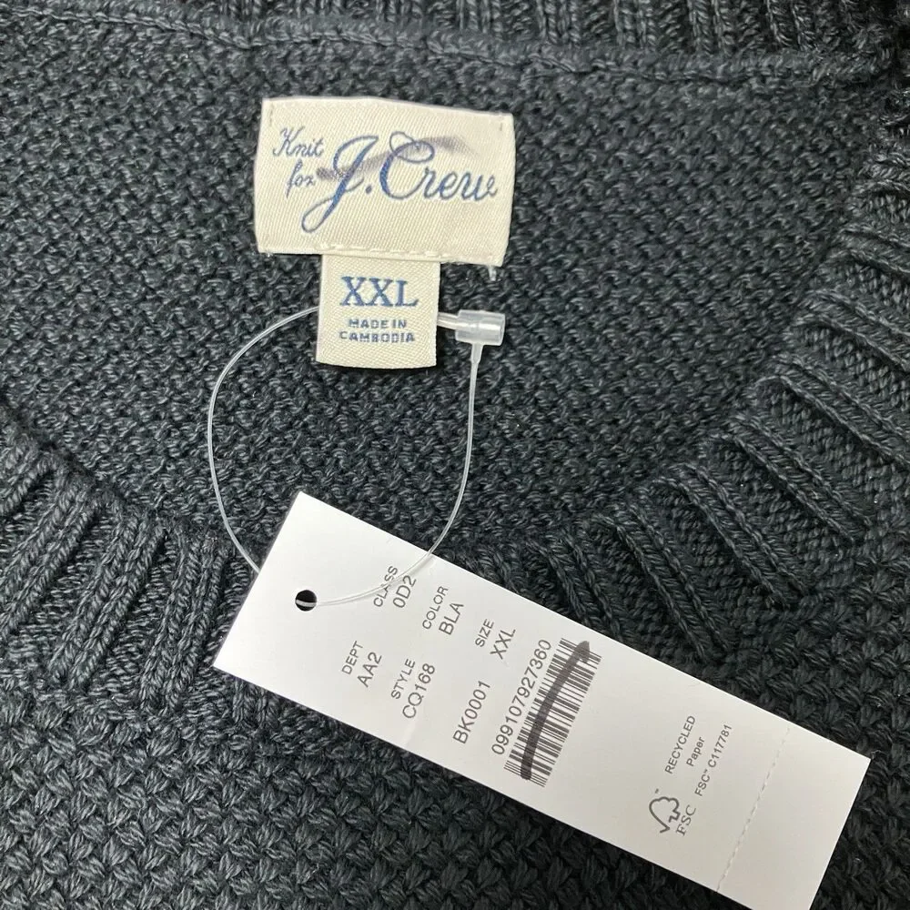 J Crew‎ Mens XXL Black Premium Basket-stitch Cotton Crewneck Sweater - Picture 6 of 11